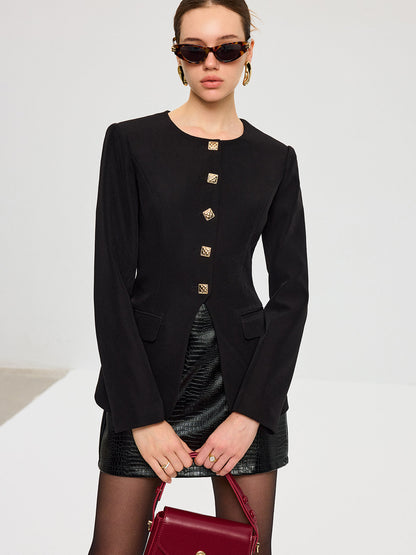 Yırtmaçlı Etekli Metal Düğmeli Blazer Ceket