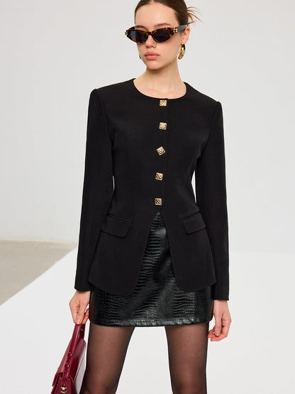 Yırtmaçlı Etekli Metal Düğmeli Blazer Ceket