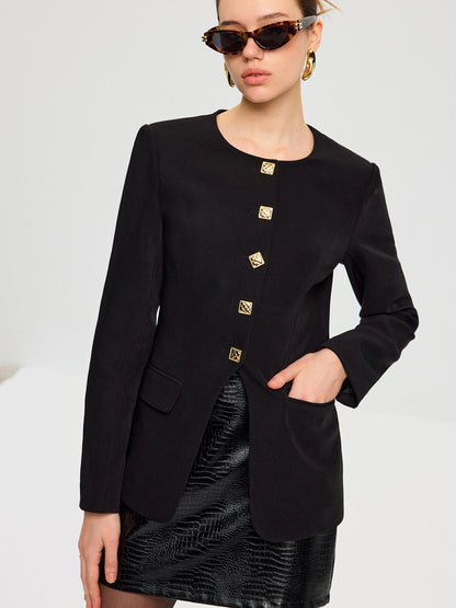 Yırtmaçlı Etekli Metal Düğmeli Blazer Ceket
