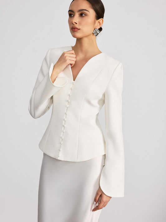 Önü Düğmeli, Geniş Paçalı, Vücuda Oturan Blazer Ceket.