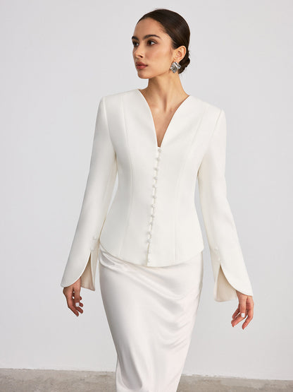 Önü Düğmeli, Geniş Paçalı, Vücuda Oturan Blazer Ceket.