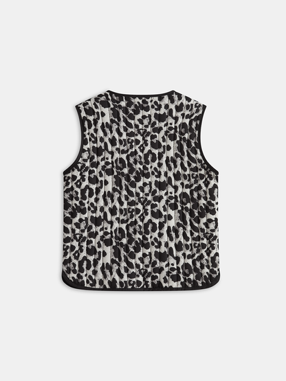 Papyonlu Leopar Desenli Kapitone Yelek