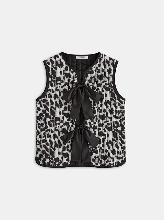 Papyonlu Leopar Desenli Kapitone Yelek