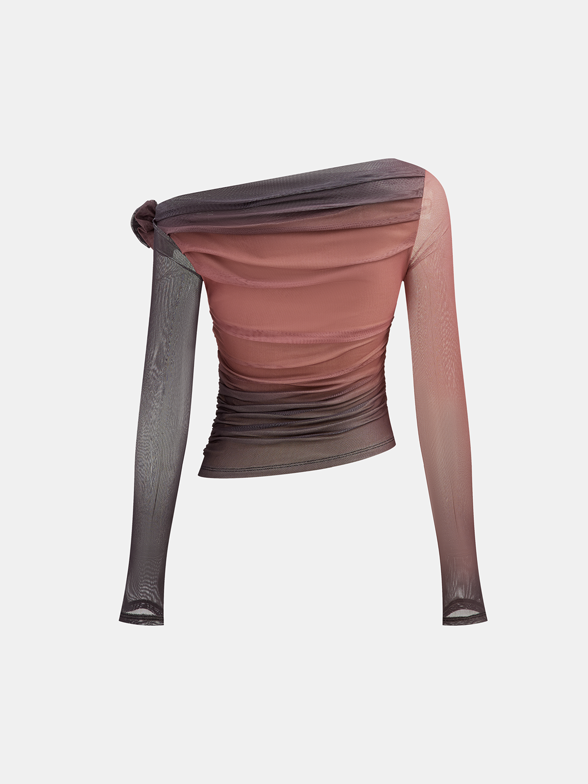 3D Gül Detaylı Ombre Fileli Omuzsuz Tişört