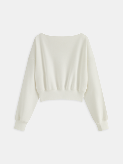 Omuzları Açık, Kısa Kesimli, Polar Astarlı Sweatshirt