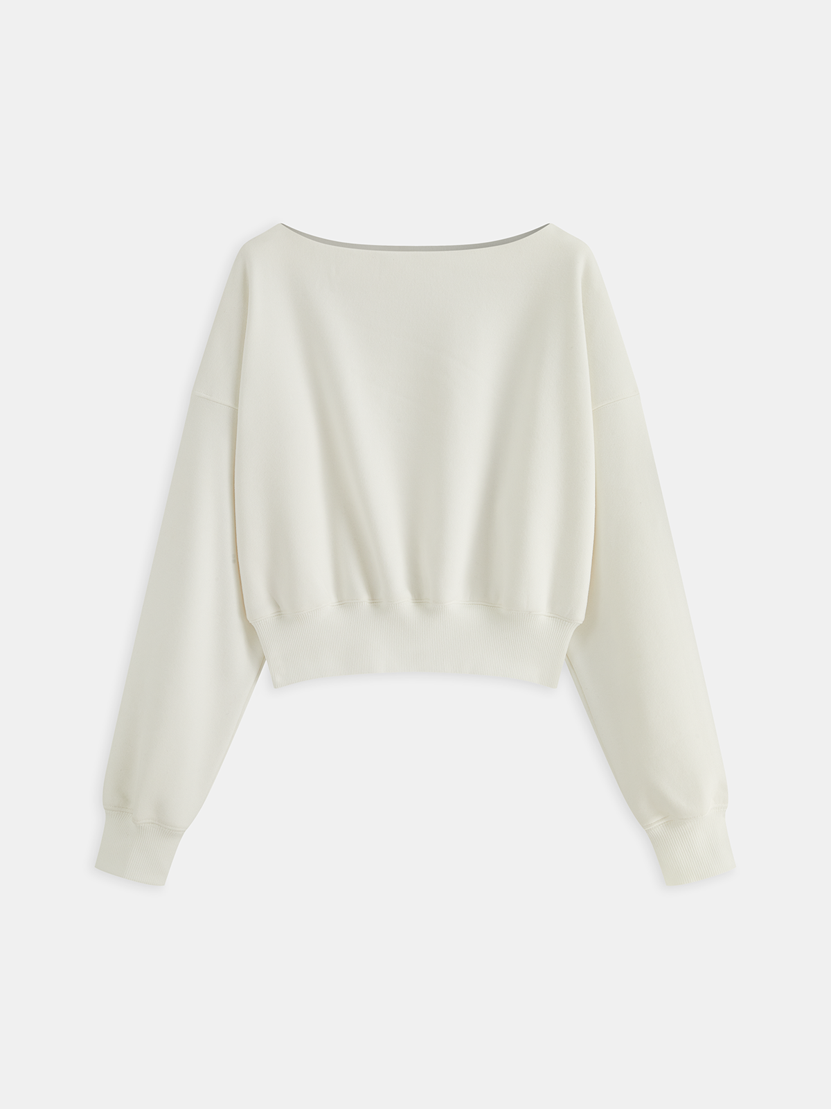 Omuzları Açık, Kısa Kesimli, Polar Astarlı Sweatshirt
