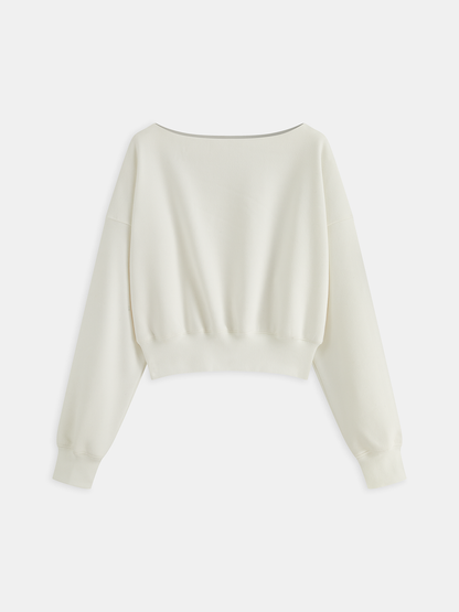Omuzları Açık, Kısa Kesimli, Polar Astarlı Sweatshirt