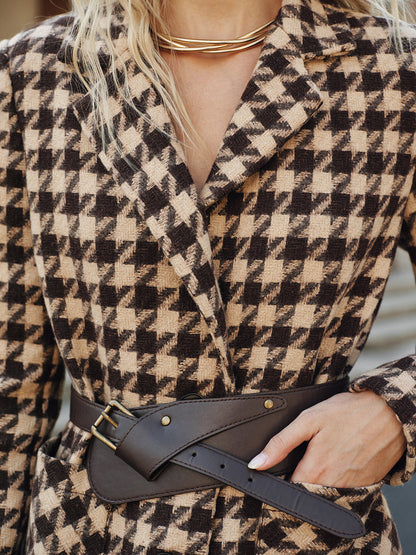 Ekose Desenli Kemerli Blazer Ceket