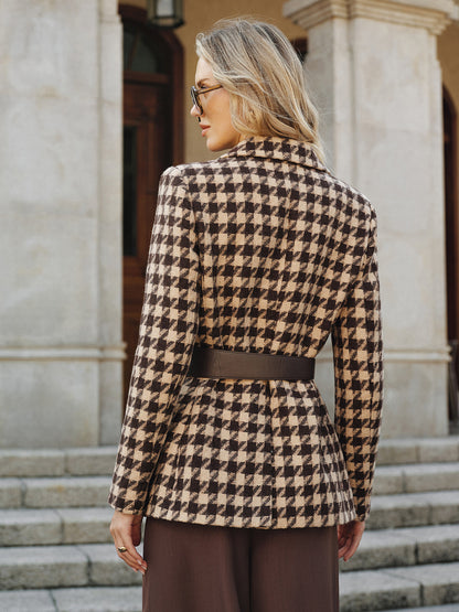 Ekose Desenli Kemerli Blazer Ceket