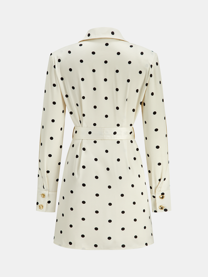 Puantiyeli Kemerli Blazer Elbise