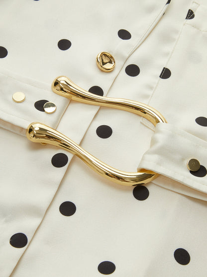 Puantiyeli Kemerli Blazer Elbise