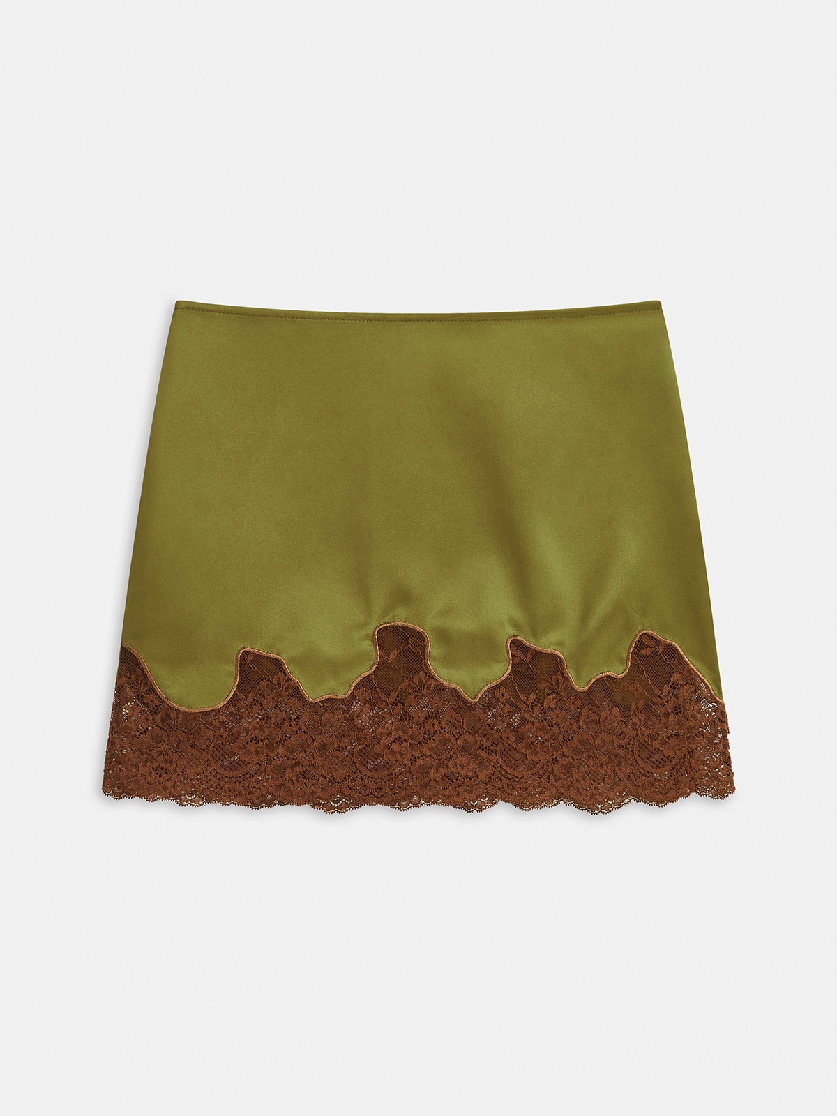 Dantel Detaylı Saten Mini Etek
