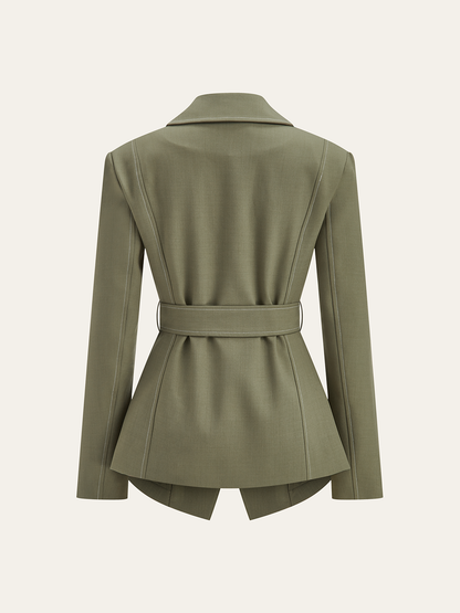 Kontrast Dikişli Kemerli Günlük Blazer Ceket
