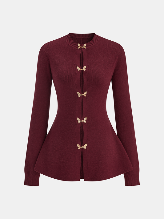 Fiyonklu Tokalı Peplum Örgü Hırka