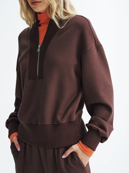 V Yaka Yarım Fermuarlı Sweatshirt