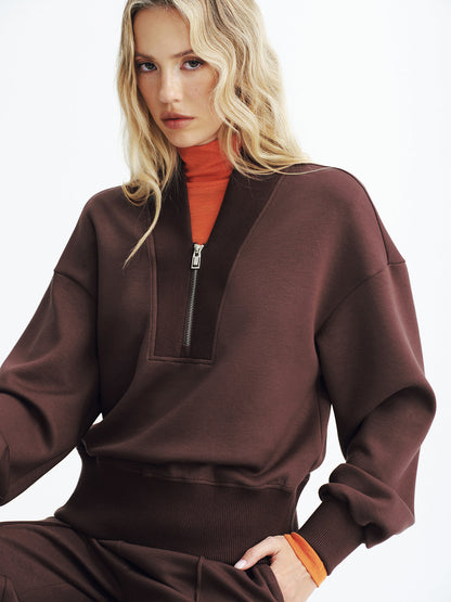 V Yaka Yarım Fermuarlı Sweatshirt