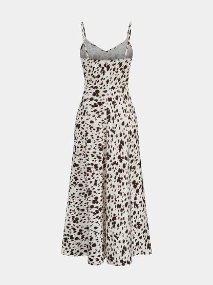 Leopar Desenli Askılı Maksi Elbise