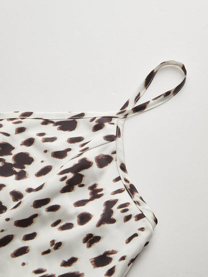 Leopar Desenli Askılı Maksi Elbise
