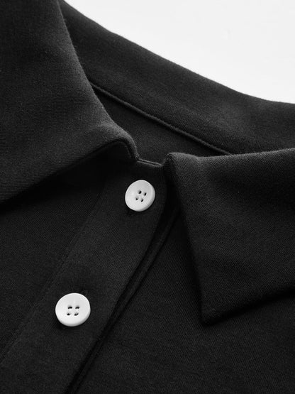 Genişleyen Kollu Polo Yaka Vücuda Oturan Bluz
