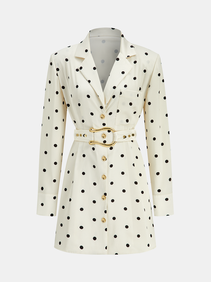 Puantiyeli Kemerli Blazer Elbise