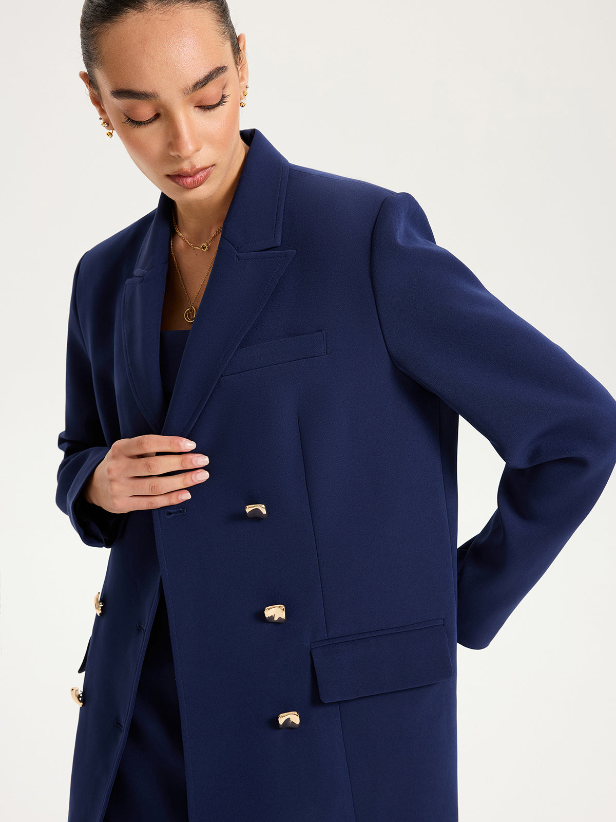 Metal Çift Düğmeli Büyük Beden Blazer Ceket