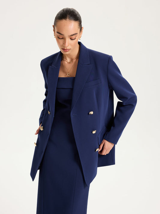 Metal Çift Düğmeli Büyük Beden Blazer Ceket