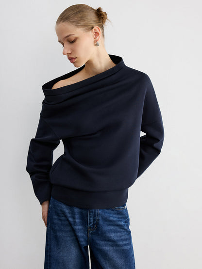 Omuzları Açık Pamuk Karışımlı Sweatshirt