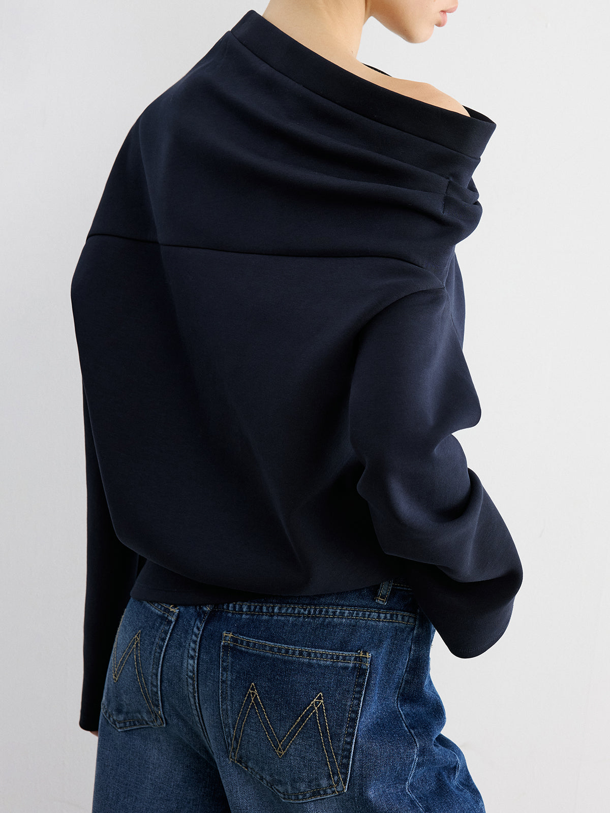 Omuzları Açık Pamuk Karışımlı Sweatshirt