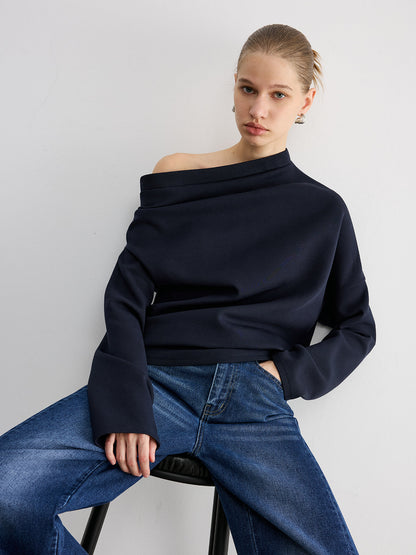 Omuzları Açık Pamuk Karışımlı Sweatshirt