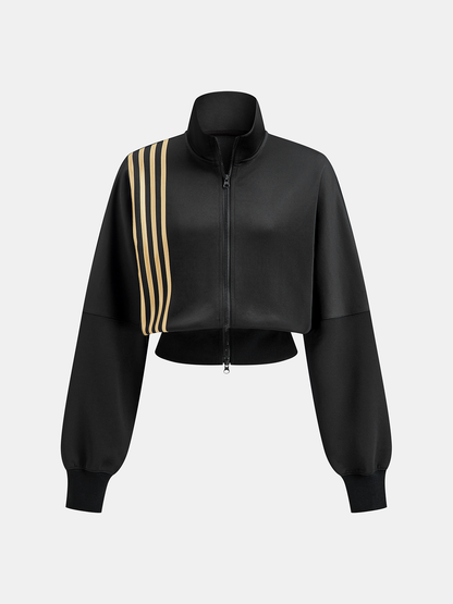 Dörtlü Çizgili Kısa Kesimli Sweatshirt