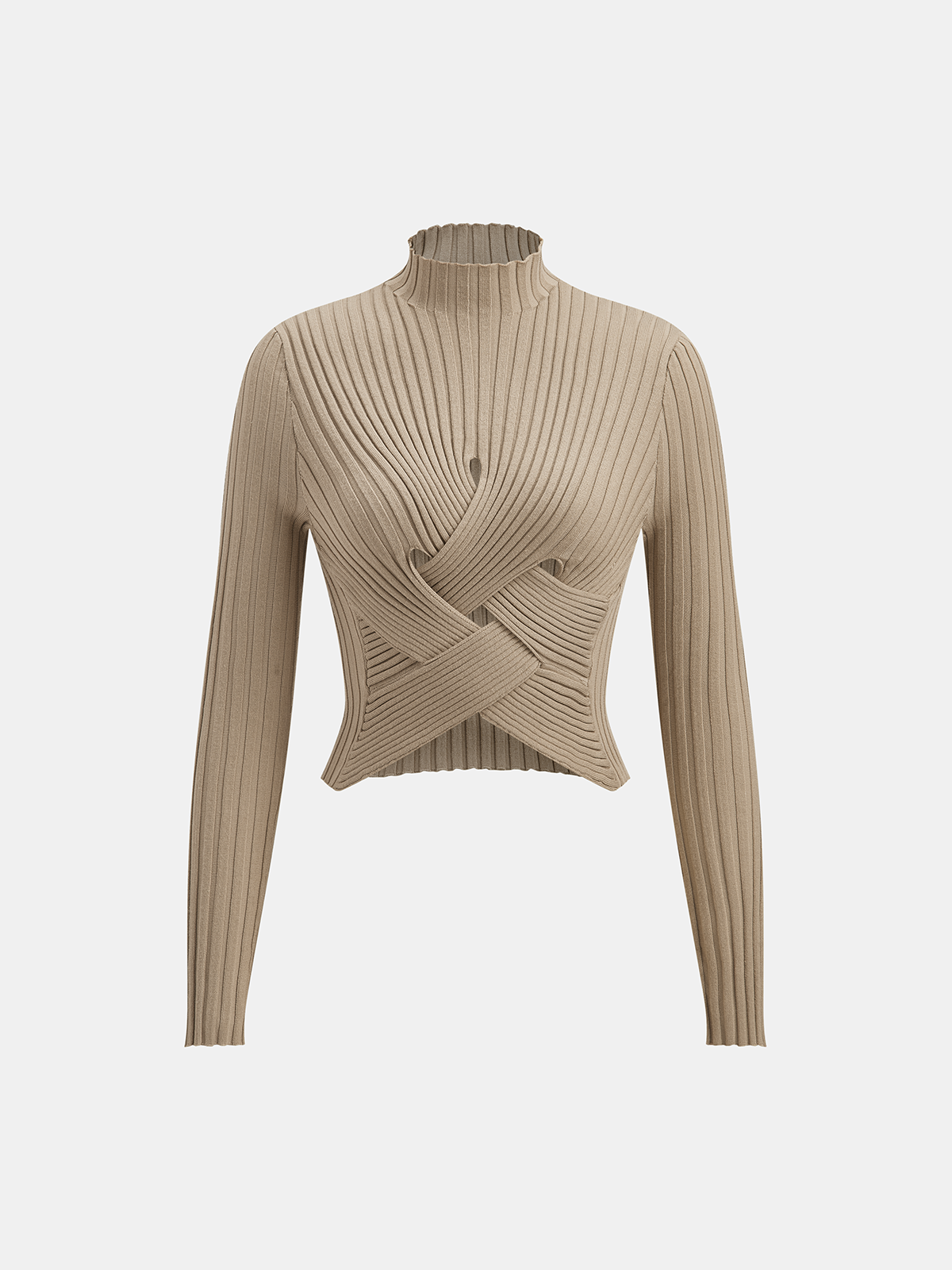 Yüksek Yakalı Çapraz Detaylı Crop Bluz Ve Midi Etek Takımı