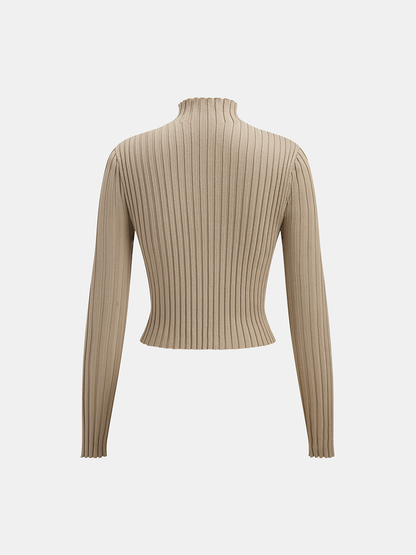 Yüksek Yakalı Çapraz Detaylı Crop Bluz Ve Midi Etek Takımı