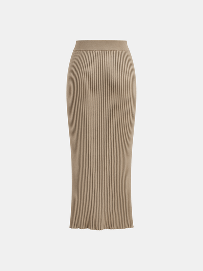 Yüksek Yakalı Çapraz Detaylı Crop Bluz Ve Midi Etek Takımı