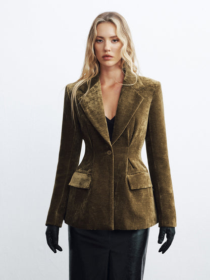 Kadife Tek Düğmeli Blazer Ceket
