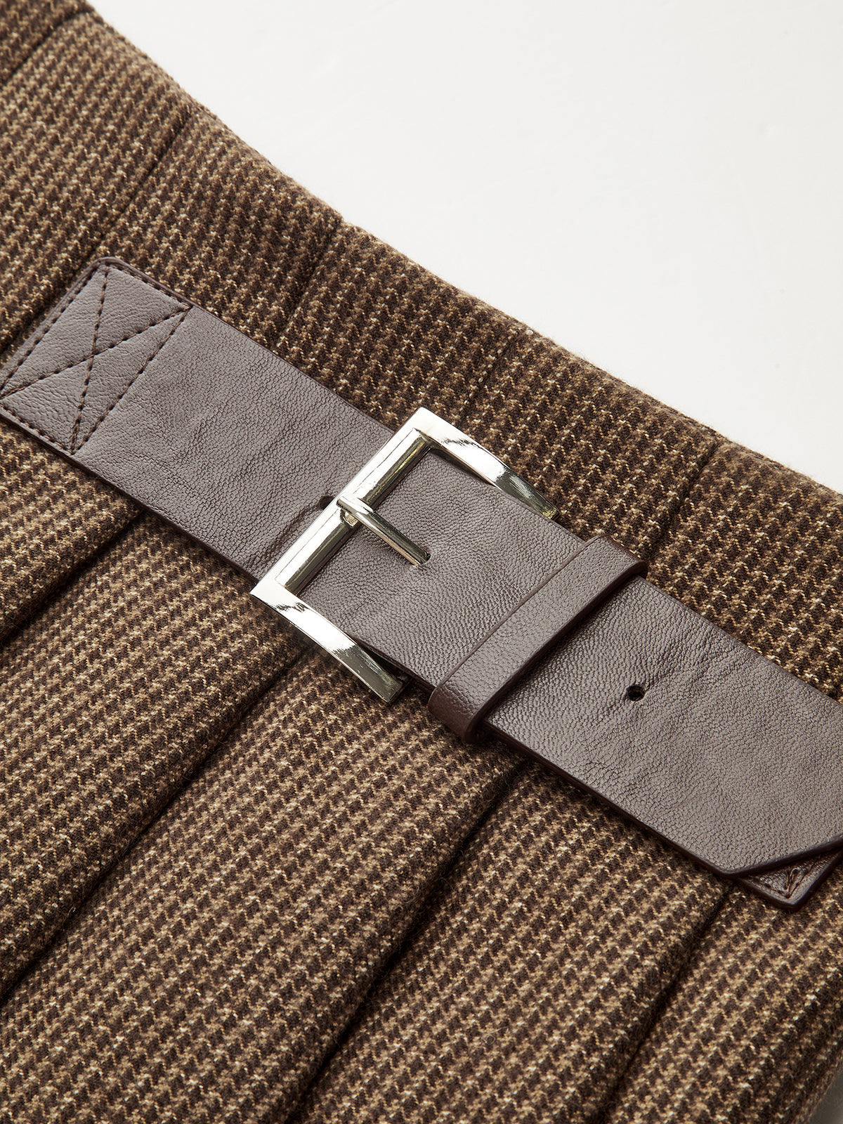 Belt-Decor Ekose Desenli Pileli Mini Etek