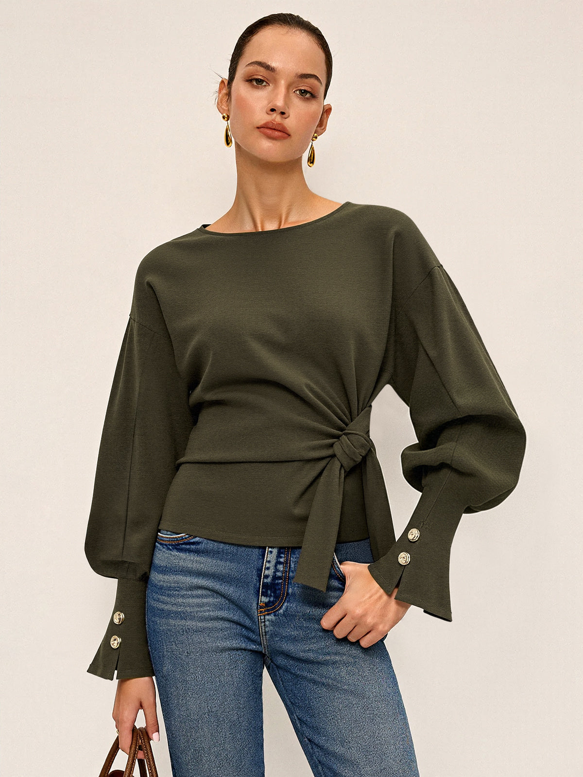 Bükümlü Düğüm Balon Kollu Sweatshirt