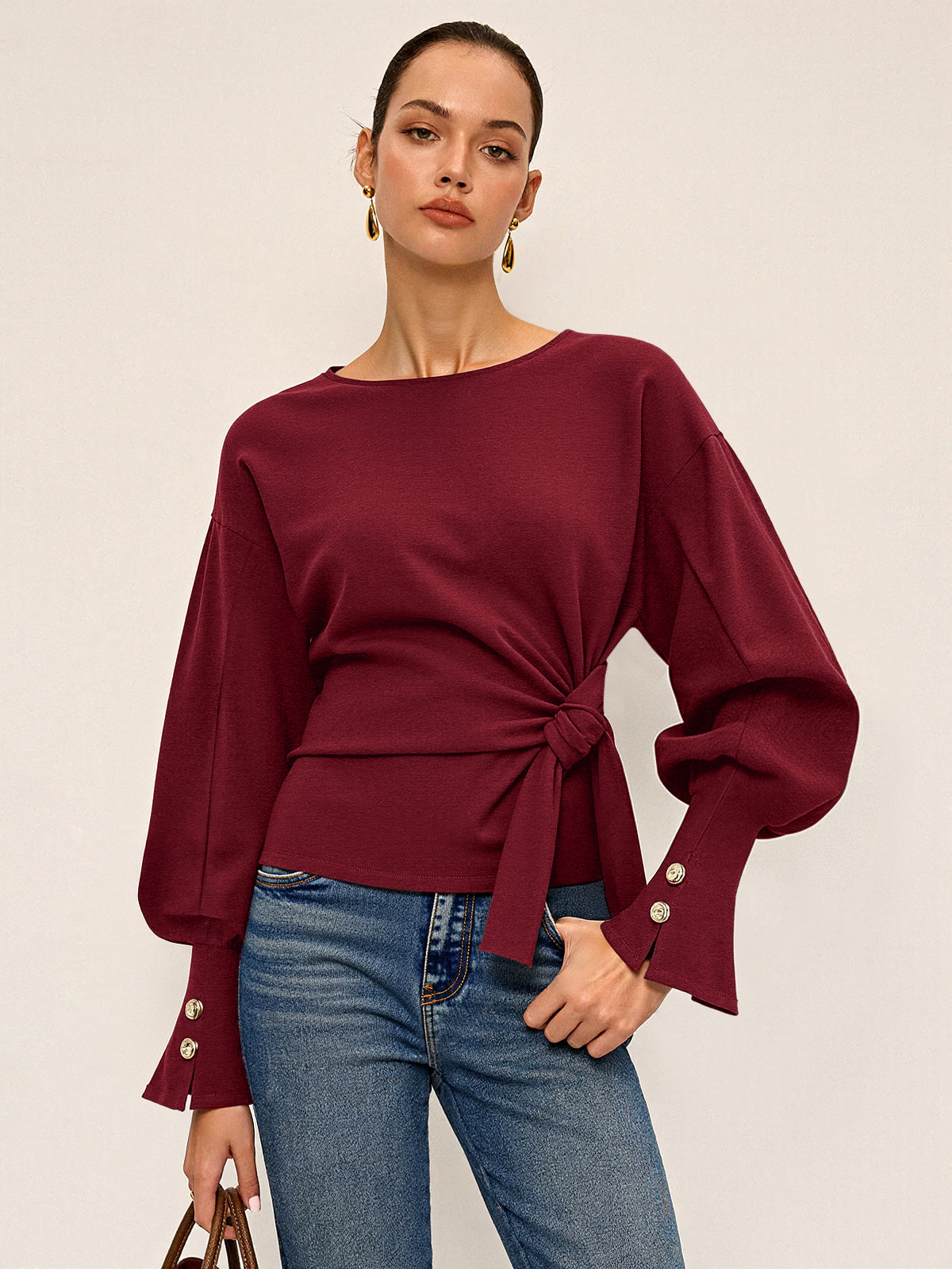 Bükümlü Düğüm Balon Kollu Sweatshirt