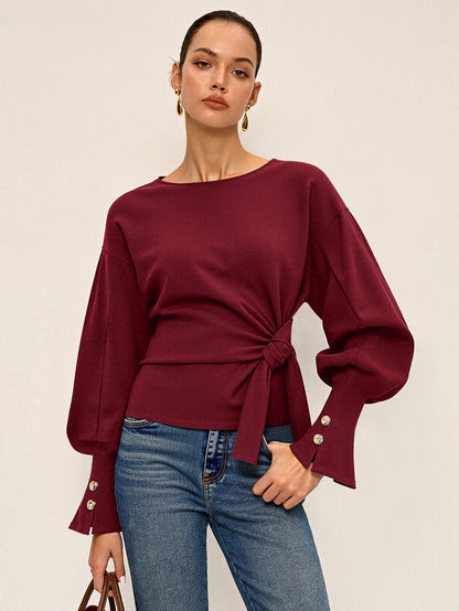 Bükümlü Düğüm Balon Kollu Sweatshirt
