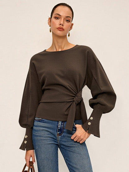 Bükümlü Düğüm Balon Kollu Sweatshirt