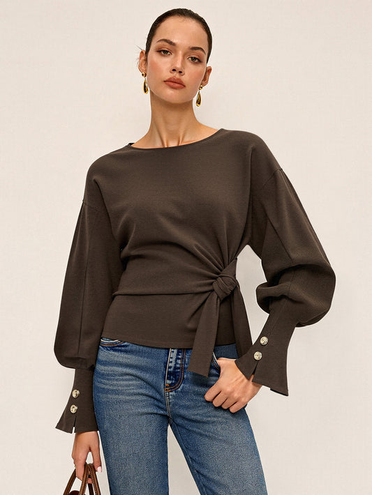 Bükümlü Düğüm Balon Kollu Sweatshirt