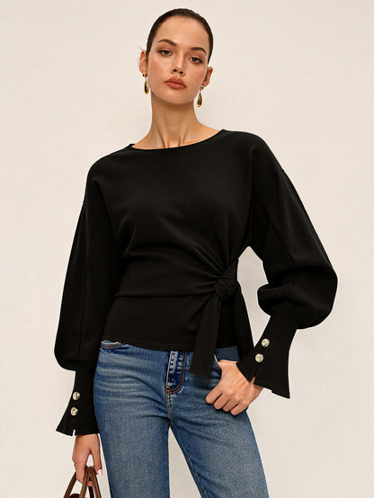 Bükümlü Düğüm Balon Kollu Sweatshirt