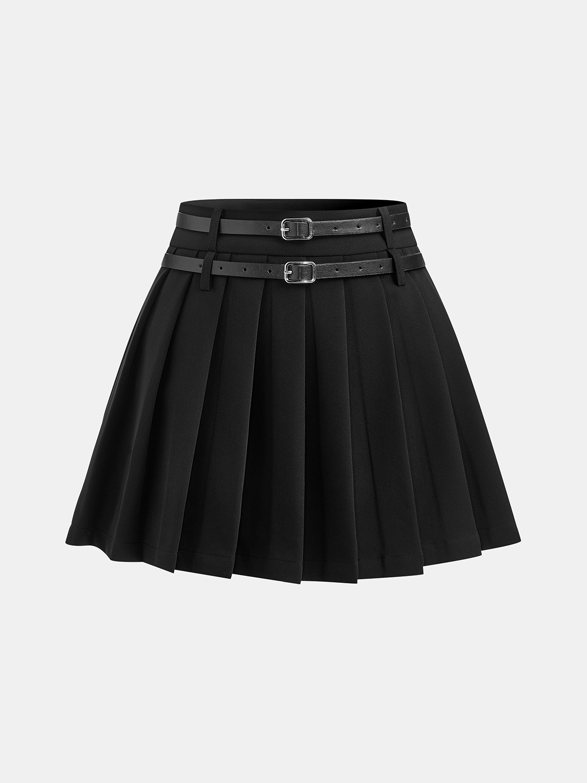 Pileli Çift Tokalı Mini Etek