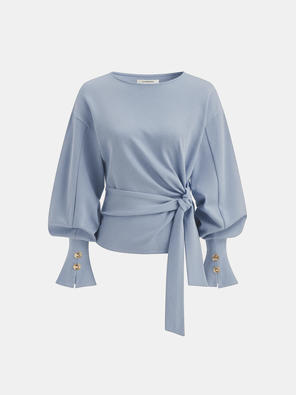 Bükümlü Düğüm Balon Kollu Sweatshirt