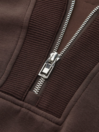 V Yaka Yarım Fermuarlı Sweatshirt