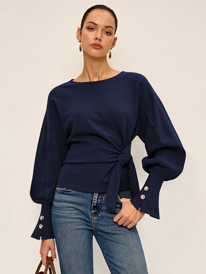 Bükümlü Düğüm Balon Kollu Sweatshirt