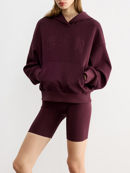 Harf İşlemeli Bol Kesim Kapüşonlu Sweatshirt