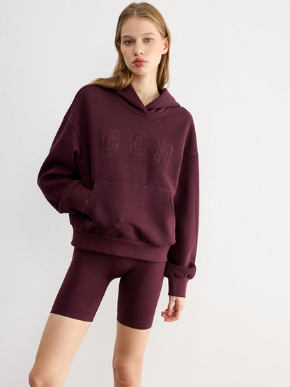 Harf İşlemeli Bol Kesim Kapüşonlu Sweatshirt