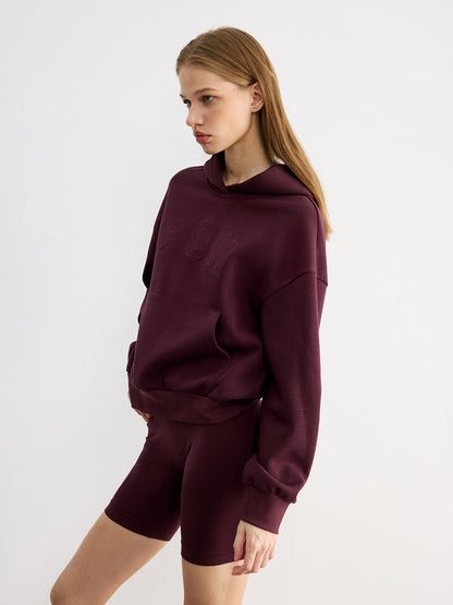 Harf İşlemeli Bol Kesim Kapüşonlu Sweatshirt