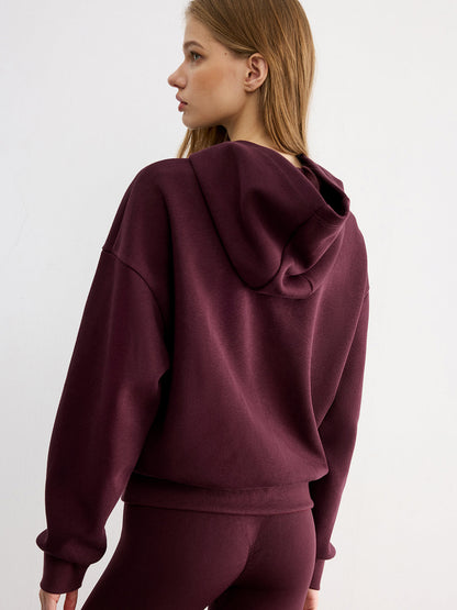 Harf İşlemeli Bol Kesim Kapüşonlu Sweatshirt