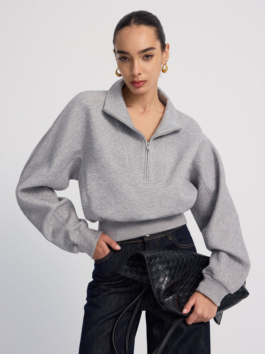 Yarım Fermuarlı Oversize Kısa Kesimli Sweatshirt
